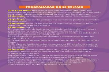 Programação do dia 18 de maio