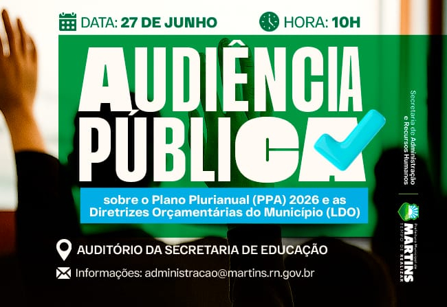 Prefeitura realiza audiência pública para discutir o PPA e a LDO 2026 nesta sexta-feira (27)