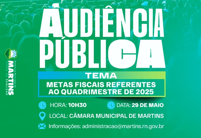 Prefeitura de Martins realiza audiência pública para apresentar metas fiscais do 1º quadrimestre de 2025