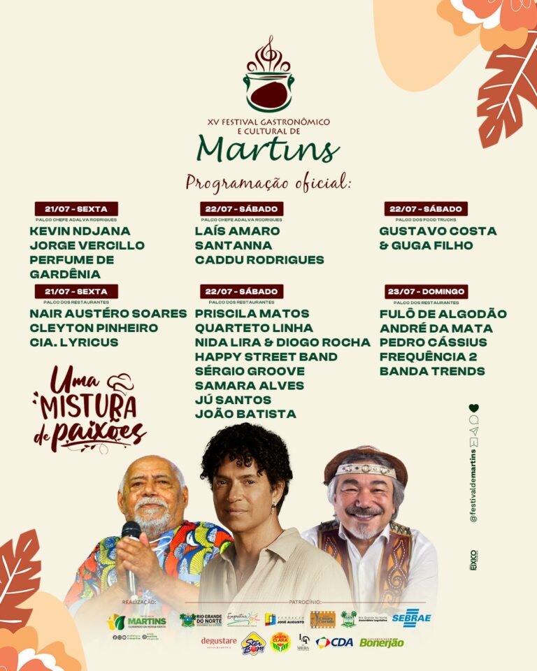Leia mais sobre o artigo Programação musical do XV Festival Gastronômico e Cultural de Martins